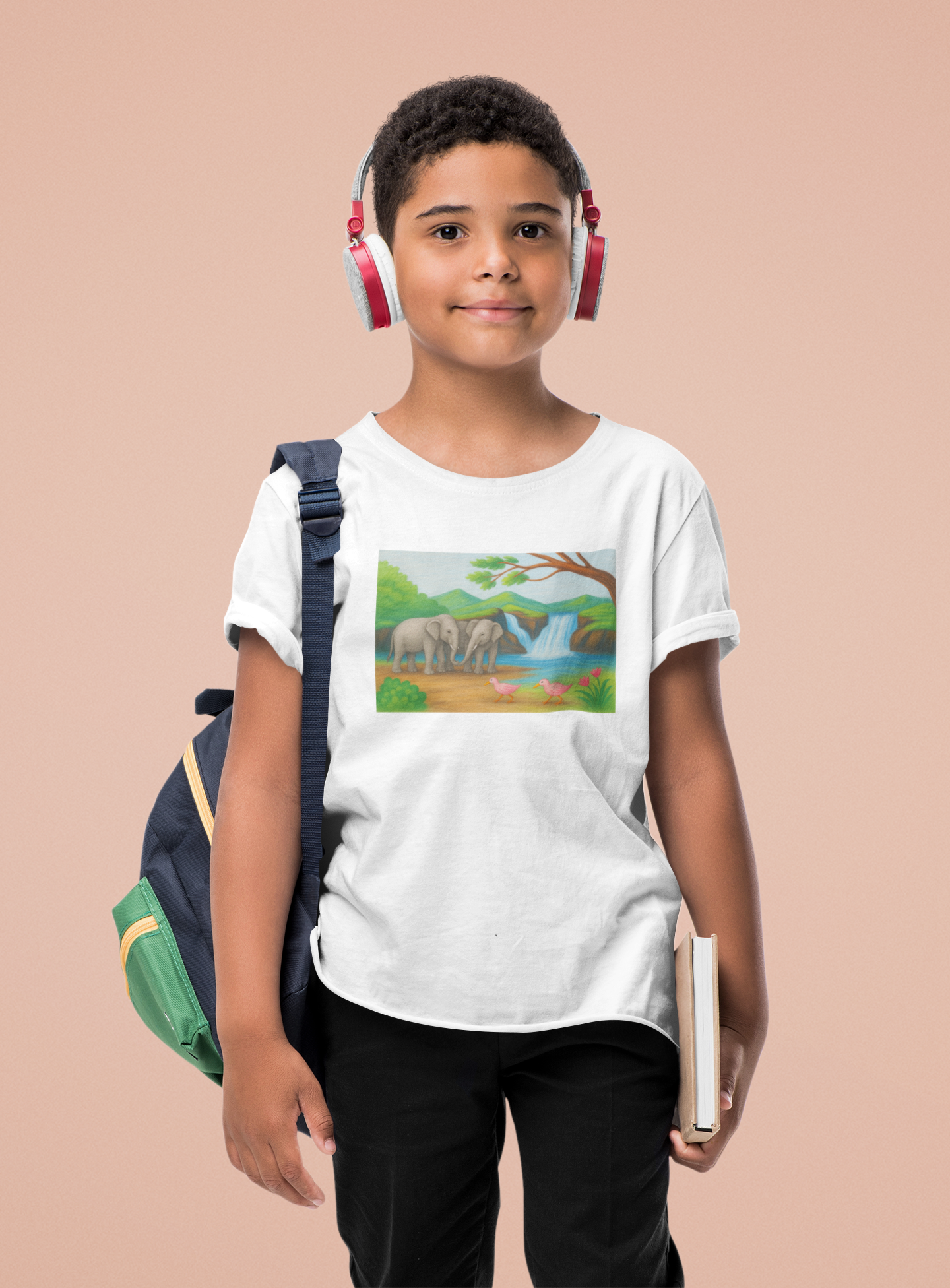 Elephants by the Waterfall T-Shirt for Boys - Nature Inspired Kids