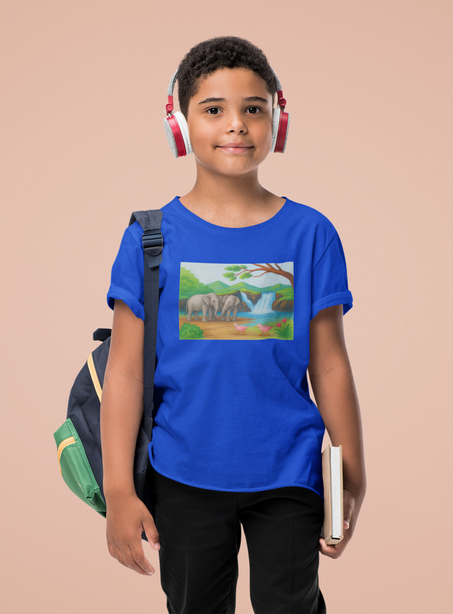 Elephants by the Waterfall T-Shirt for Boys - Nature Inspired Kids
