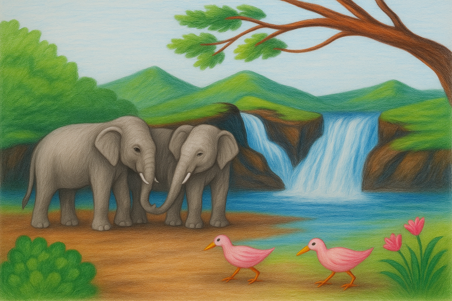 Elephants by the Waterfall T-Shirt for Boys - Nature Inspired Kids